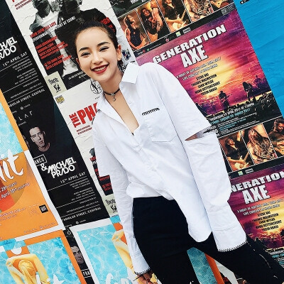 2018韩版心机衬衫女设计感宽松百搭学生上衣港风polo衫长袖衬衣