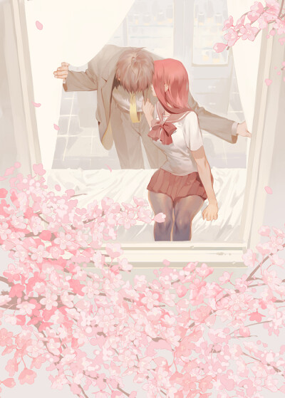 樱花树边，弥漫恋爱气息