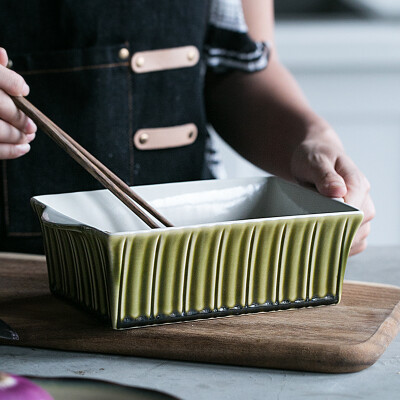 朵颐复古陶瓷盘芝士焗饭盘烘焙烤盘家用鱼盘长方形汤盘水果沙拉盘