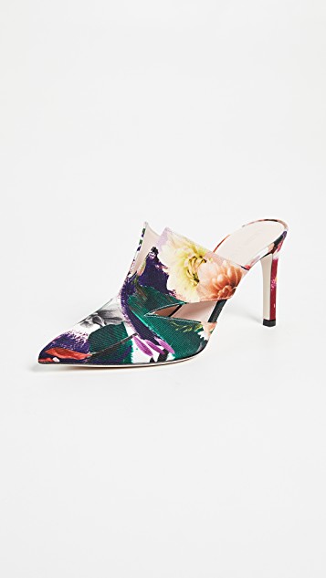 Cushnie et Ochs Marcel Floral Print Mules with Triangle Cutouts