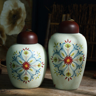 美式陶瓷储物罐家居软装饰品糖果罐子客厅酒柜摆件带盖茶叶罐欧式