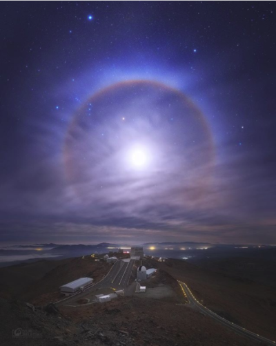 yuribeletskyBeautiful lunar halo above La Silla observatory in Atacama, Chile :) During one of the nights we were lucky to see such an interesting phenomenon as 22° Halo around the moon. The clouds we…