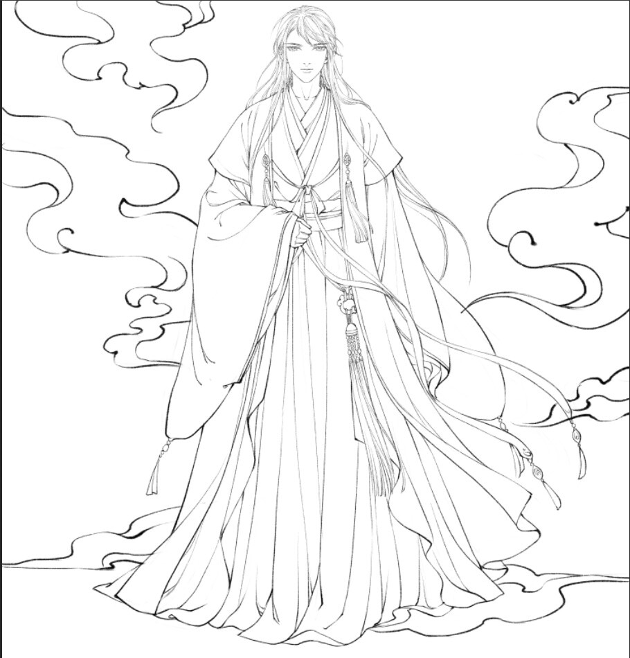 古风美男线稿作者子涅