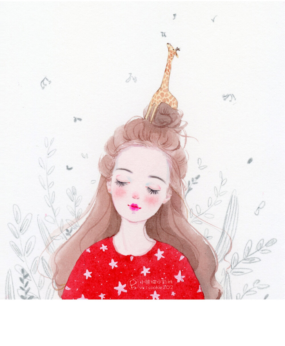 小熊猫胖哒手绘水彩 小熊猫课堂 少女插画