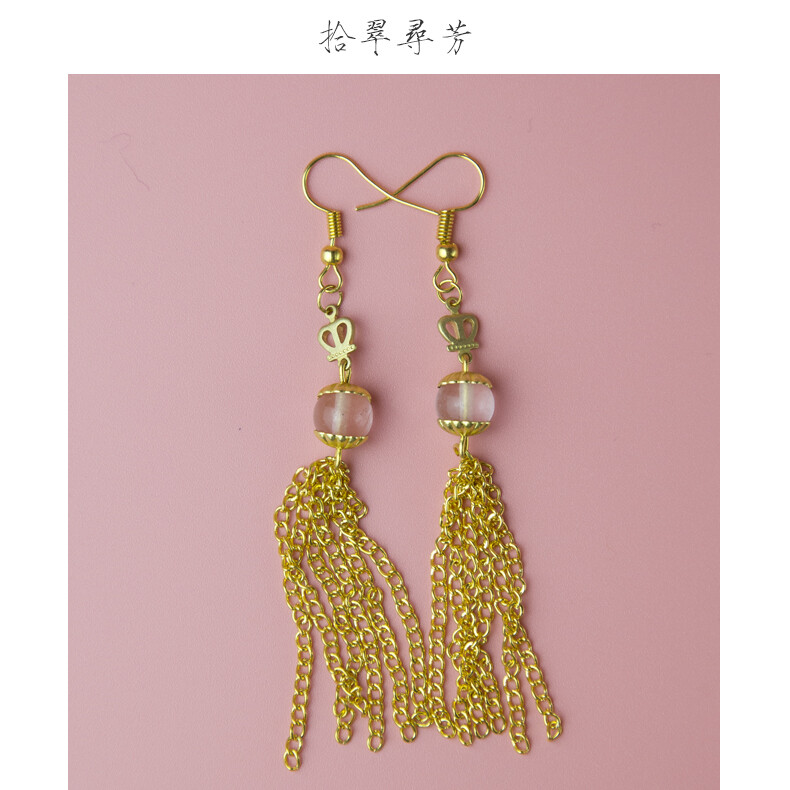【拾翠寻芳】古风流苏耳环耳坠粉色西瓜晶金色汉服配饰女古典
