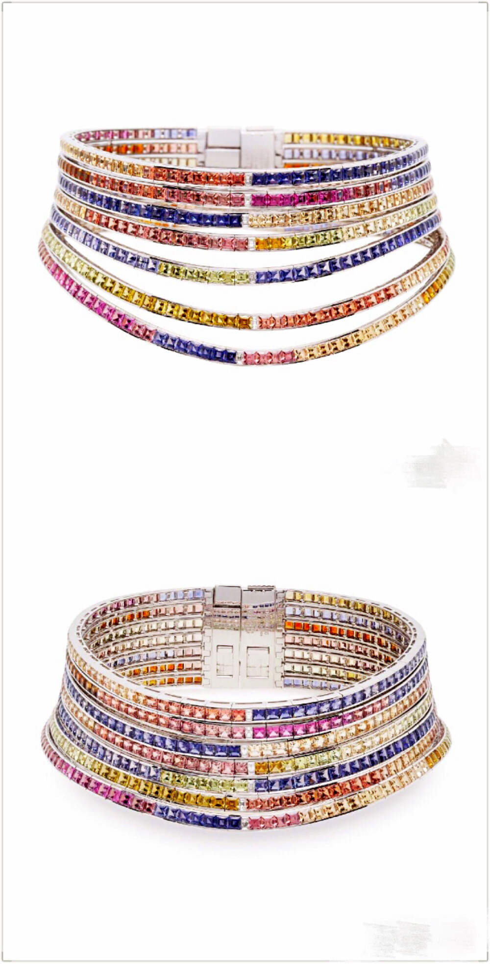 Hermès 在2016年的「HB IV Continuum」高级珠宝系列中推出了这枚 Feux du Ciel 项圈，设计灵感来自黎明时分天空的颜色，项圈名称「Feux du Ciel」在法语中意为「天空之焰」。
设计师在这件作品中使用了5种不同颜色的彩色宝石——粉色碧玺，红色石榴石、橘色托帕石、绿色碧玺和紫色堇青石，温暖明亮的色调让人联想到太阳初升时的朝霞。