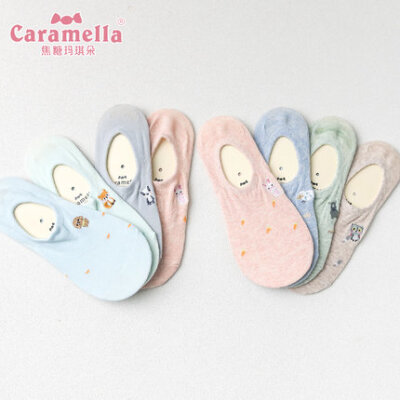 CARAMELLA袜子女短袜纯棉夏季隐形浅口韩国可爱动物低帮防滑船袜