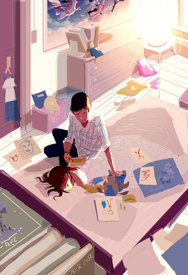 Pascal Campion，法裔美国人，插画师，现居旧金山，他的作品温馨浪漫，以轻盈温软的笔触刻画现代都市的优雅，少男少女间的浪漫，家庭的温馨，以及自然间的童真与快乐。