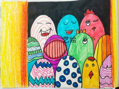.【 艺绘】创意儿童画，鸡蛋课程准备明天给四五岁乖乖上。