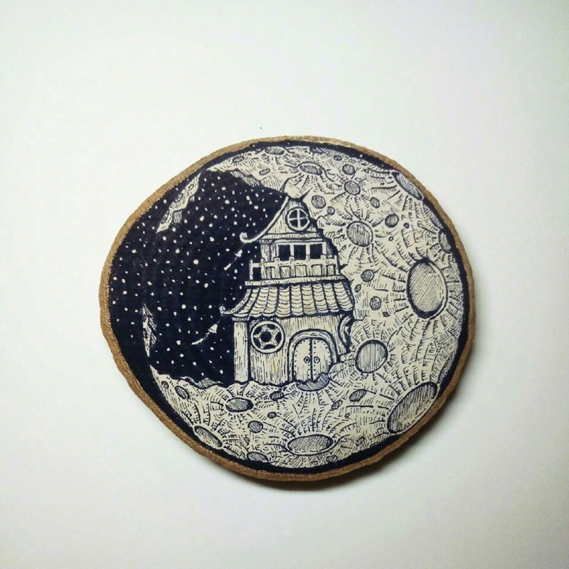 创意满满的黑白木头绘画