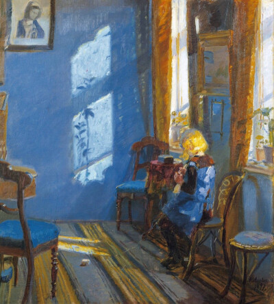 蓝色房间里的一束光 Anna Ancher ​​​