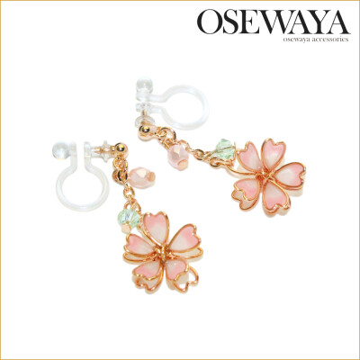 Osewaya 缠丝立体双层 樱花 耳夹 甜美耳饰耳坠