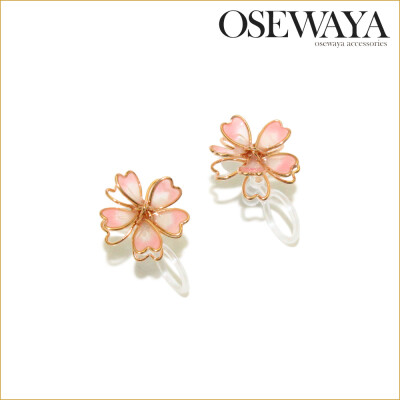 Osewaya 缠丝立体双层 樱花 耳夹 甜美耳饰