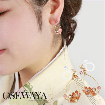  Osewaya 甜美 樱花 水晶 耳夹 耳坠耳饰 2018春