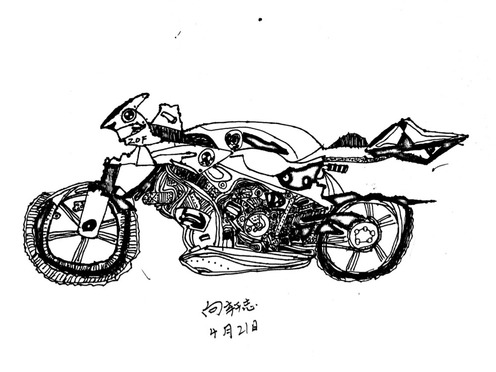 摩托车黑白线描图片