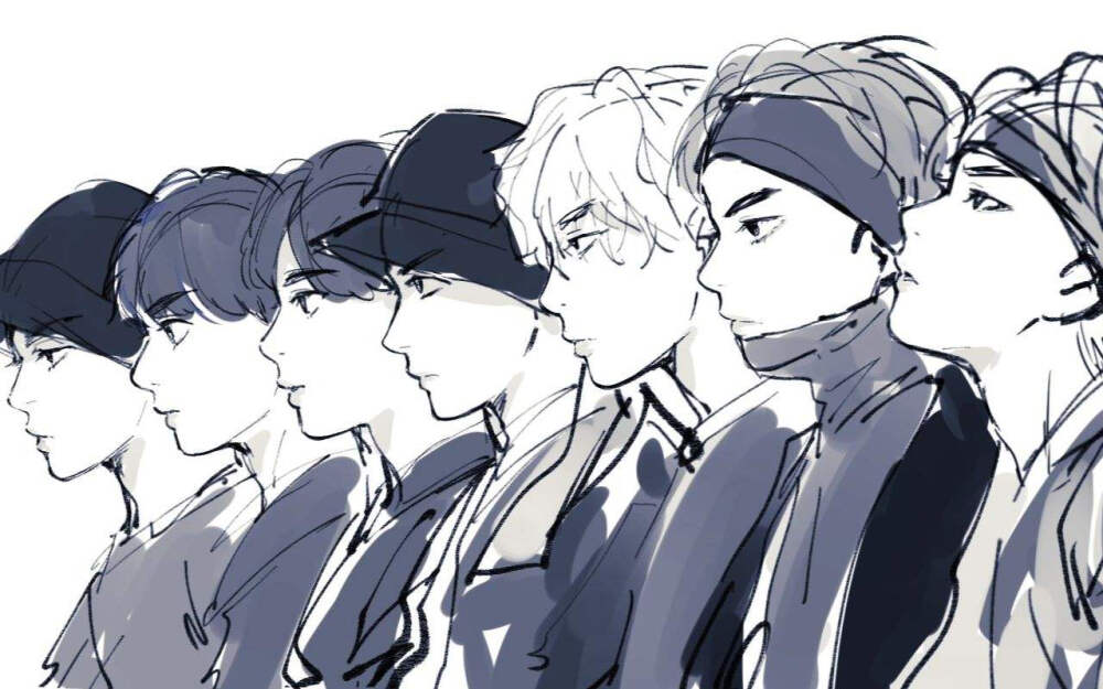 防弹少年团手绘金南俊闵玧其金硕珍郑号锡朴智旻金泰亨田柾国