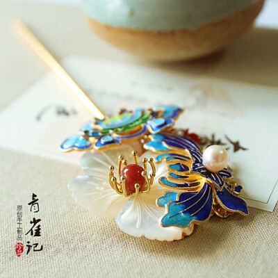 【青雀记】古装景泰蓝烧蓝明清风发簪钗子