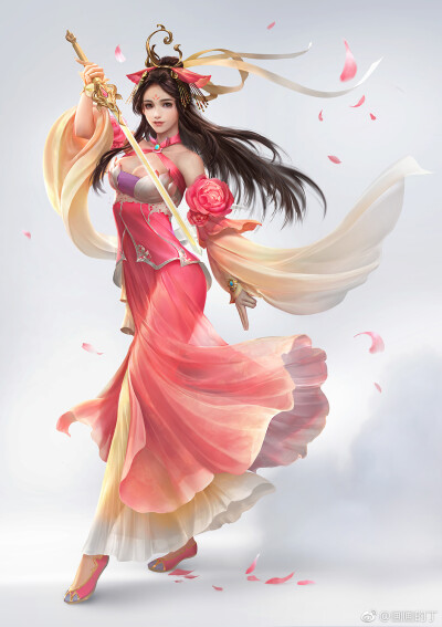 手绘古风持武器女子（画师见水印）