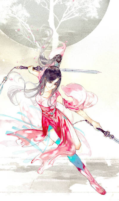 手绘古风持武器女子（画师见水印）