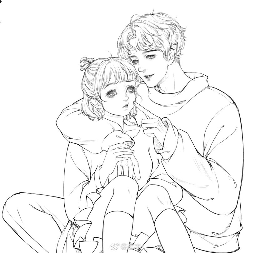 情侣线稿槿木绘