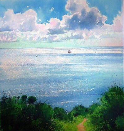 夏天的那片海。作者：英国水彩画家Richard Thorn ​​​​