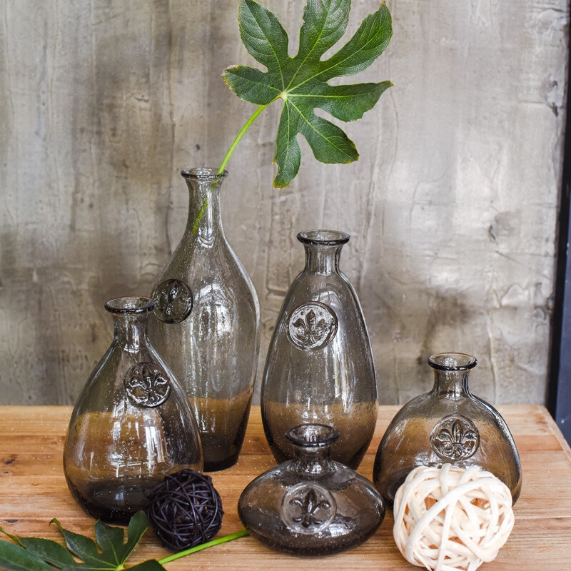 达物志 复古玻璃花瓶创意欧式客厅摆件餐桌装饰假花插花透明花器