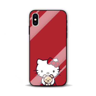 苹果8 哈喽Kitty中国红凯蒂猫 三星S8 iphoneX MIX2S 玻璃手机壳