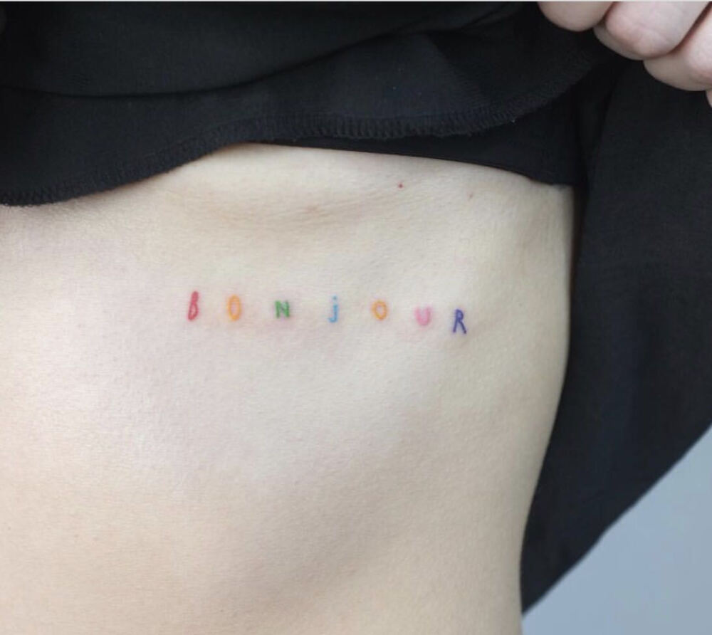 HGE TATTOO独家手绘纹身贴 法语你好bonjour 字母纹身贴 475