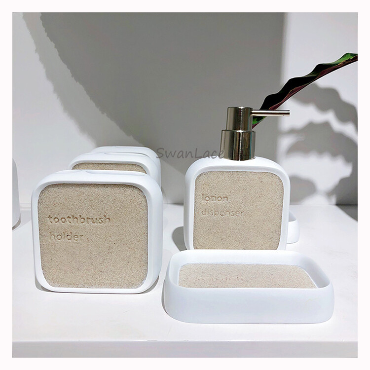 Swanlace精选 北欧简约仿大理石卫浴洗漱套装皂托牙刷架乳液瓶