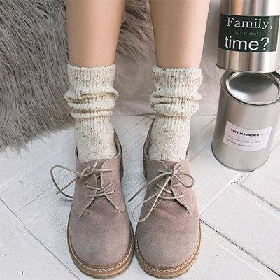 6双秋冬季时尚女堆堆袜中筒袜纯色全棉双针粗线女袜潮袜