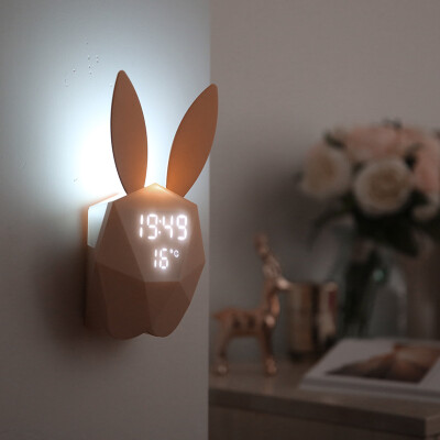 磁吸式贪睡声控小夜灯闹钟儿童卧室壁灯时间温度显示可充电喂奶灯