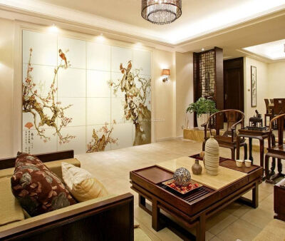 2018中式客厅背景墙装潢