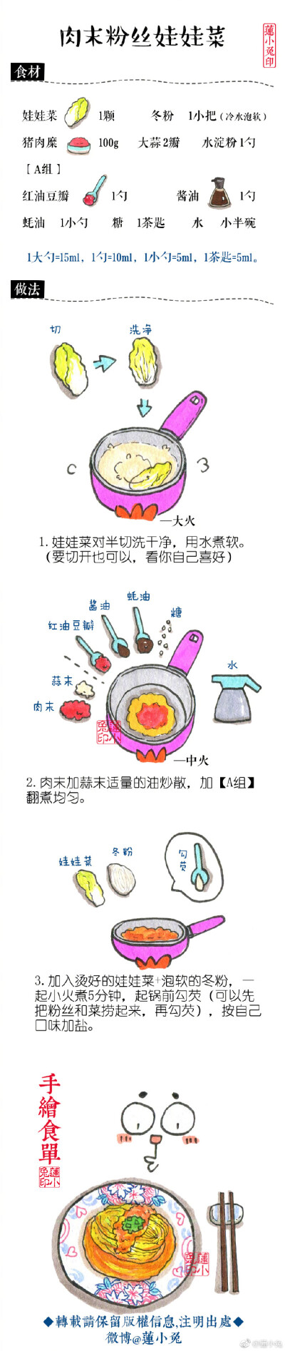 莲小兔 手绘系列美食——肉末粉丝娃娃菜