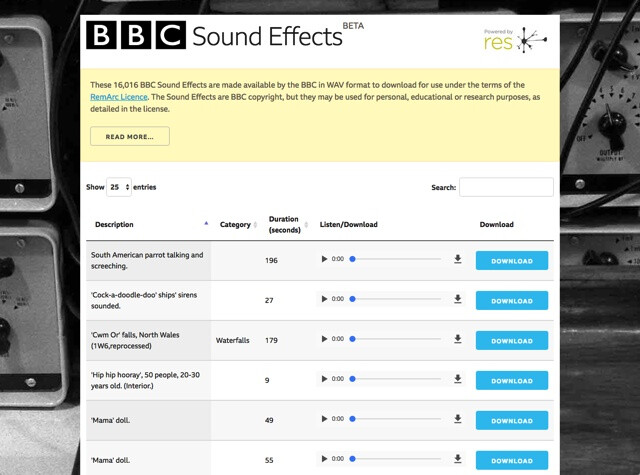 http://bbcsfx.acropolis.org.uk/
BBC声效免费下载