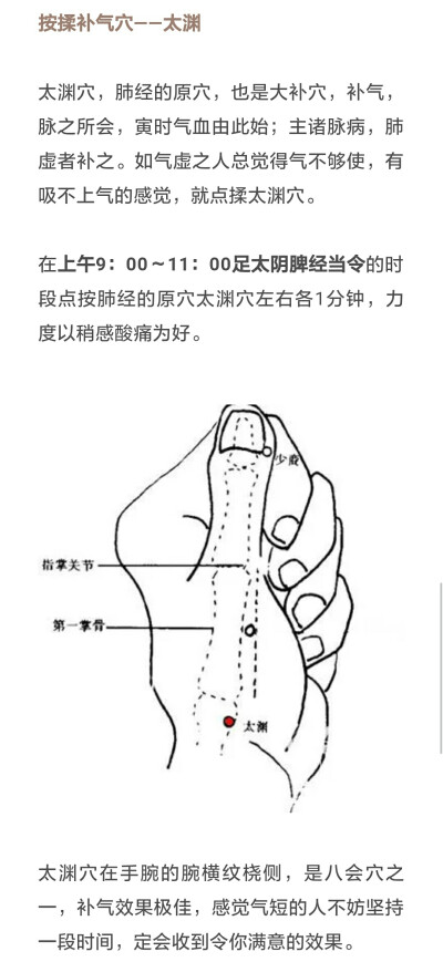 体虚气短，气虚，按揉补气穴~太渊穴