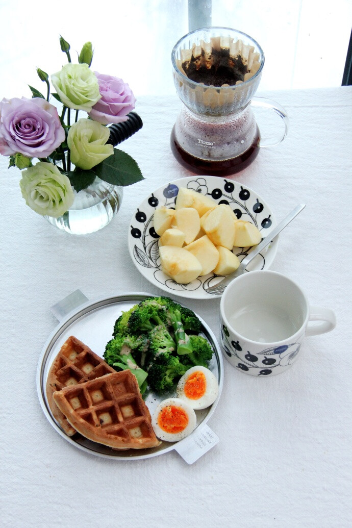 记美食，面包，早餐，水果，橙子，猕猴桃，西兰花，草莓，蓝莓，芒果，贝果，