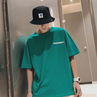 2018夏季新款男士圆领纯色T恤短袖韩版青少年学生字母印花上衣潮