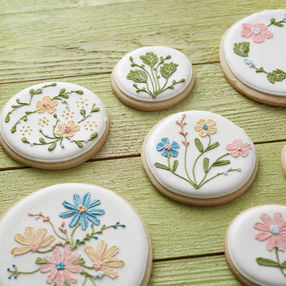 Mother's Day spring cookies with flower details drawn on with FoodWriter