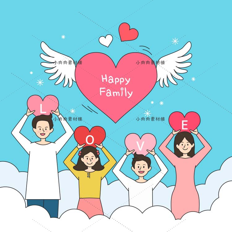 韩国卡通温馨家庭亲情人物插画一家三口全家福AI矢量素材ai324