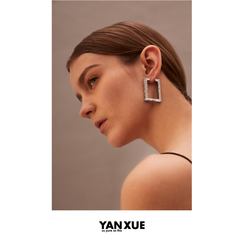 定制 镀白金金属肌理艺术画框耳饰耳环YANXUE原创设计师ARTIST系列