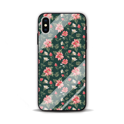 韩国文艺清新小红花三星S9 苹果7 iphone8 plus MIX2S 玻璃手机壳