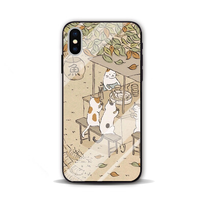 日韩可爱猫复古猫 三星S9 苹果7 iphone8 plus MIX2S 玻璃手机壳