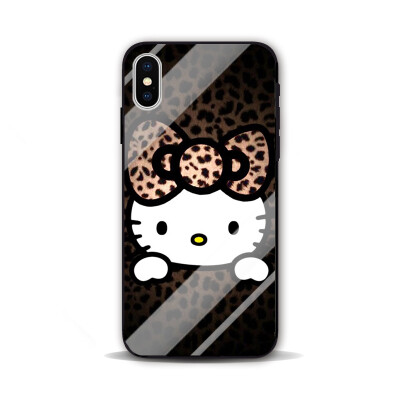 韩国可爱豹纹凯蒂猫三星S9 苹果7 iphone8 plus MIX2S 玻璃手机壳