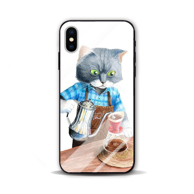 欧洲咖啡拉花 猫咪 三星S9 苹果7 iphone8 plus MIX2S 玻璃手机壳