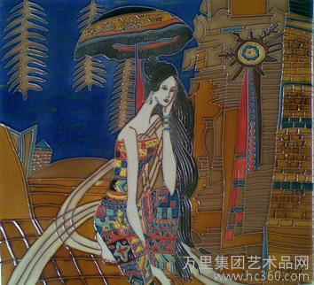 唐三彩瓷板画山水风景画无框画