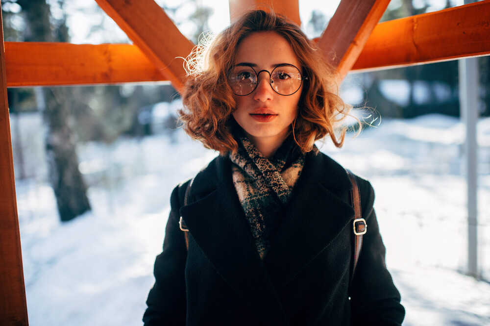 People 1500x998 Marat Safin women model women outdoors redhead curly hair looking at viewer depth of field face women with glasses reflection short hair red lipstick