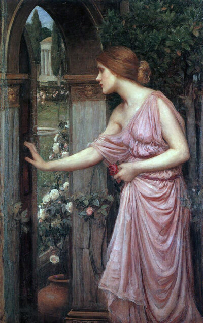 约翰·威廉姆·沃特豪斯(John William Waterhouse)(1849年4月6日--1917年2月10日)是英国前拉斐尔派画家。《普绪克进入丘比特的花园》