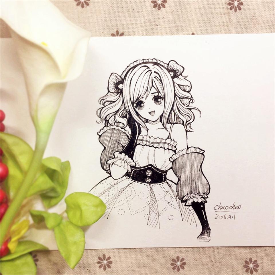 手绘 黑白画 大触 签字笔 马克笔 彩铅 手帐 绘画 美术 动漫 cosplay 线稿 彩绘 针管笔画