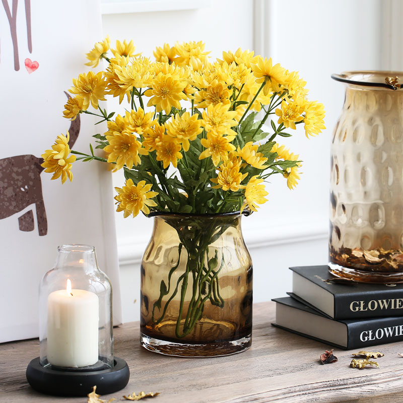 创意简约透明玻璃小花瓶咖啡餐客厅桌面仿真花干花装饰花艺摆件