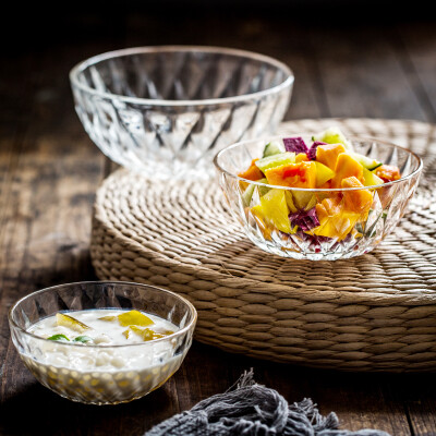ijarl亿嘉 家用欧式创意钻石切面玻璃碗加厚透明水果沙拉碗甜品碗